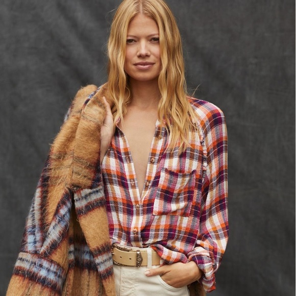 Anthro Pilcro Gauzy Knit Ruffle Button Down Peasant Blouse Shirt - Picture 4 of 11